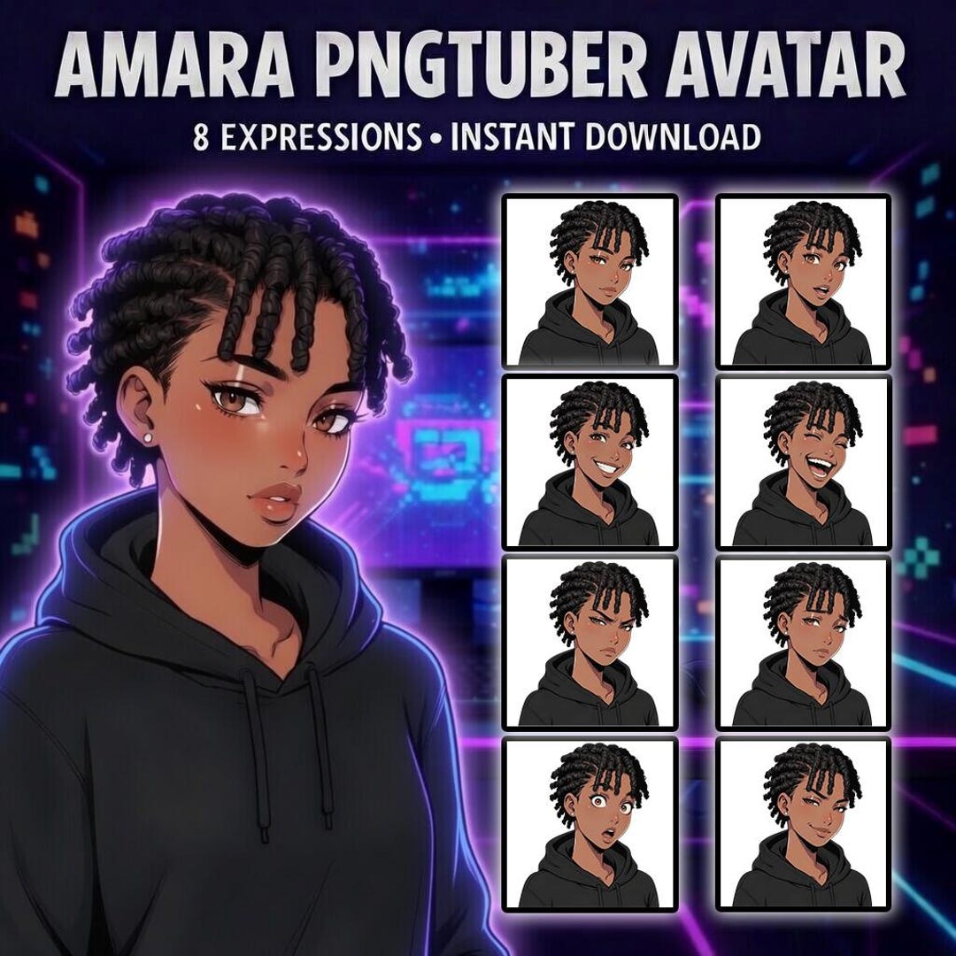 Amara – Pngtuber Avatar Pack – Anime Streamer Avatar With 8 Expressions ...