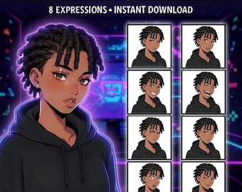 Amara – PNGTuber-avatarpakket – anime-streameravatar met 8 expressies voor VTubing, Twitch en Discord (digitale download)