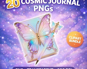 Cosmic Journals – Celestial Clipart-bundel – Moon & Spiritual Notebook PNG voor stickers, journaling, sublimatie (digitale download)