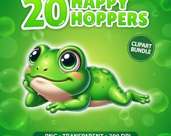 Happy Hoppers – schattige kikker clipartbundel – kawaii kikker, png-bestand voor stickers en sublimatie (digitale download)