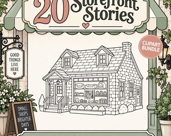 Storefront Stories – 20 Shop Coloring Page PNGs – Cute Storefront Clipart for Coloring & Crafts (Digital Download)