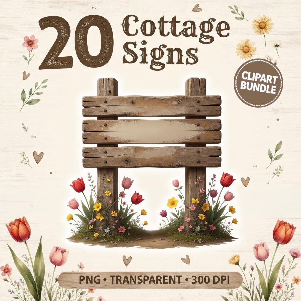 Cottage Signs – Rustic Wooden Sign Clipart Bundle – Blank Farmhouse PNG ...