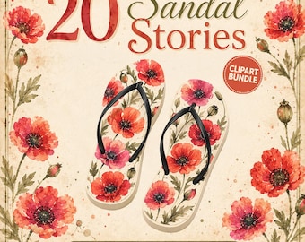 Sandal Stories – Clipartbundel met zomerse teenslippers – Aquarel strandsandalen PNG voor sublimatie, stickers en knutselprojecten (digitale download)