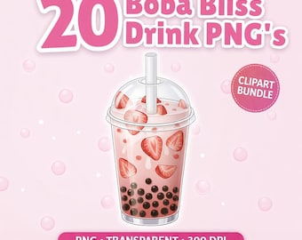 Boba Bliss – Bubble Tea-clipartbundel – Schattige boba-drank, png-bestand voor stickers, sublimatie en kawaii-ontwerpen (digitale download)