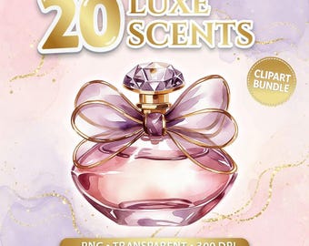 Luxe geuren – clipartbundel parfumflesjes – glamour beauty png-afbeeldingen voor stickers, mode- en boetiekontwerpen (digitale download)