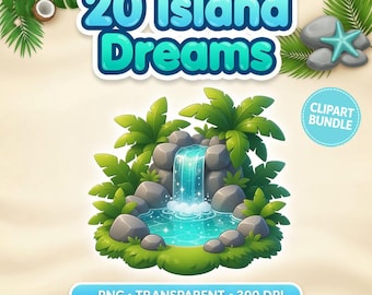 Island Dreams – tropische clipartbundel – Beach Island PNG-afbeeldingen voor stickers, zomerambachten en sublimatie (digitale download)