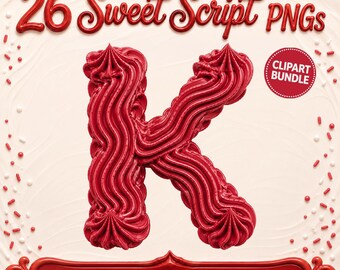 Sweet Script – Bundel met clipart van het botercrème-alfabet – 26 PNG-afbeeldingen van letters met botercrème-effect voor knutselprojecten en sublimatie (digitale download)
