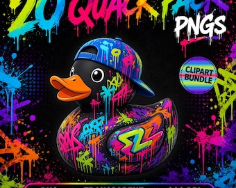 Quack Pack – 20 thematische rubberen eendjes clipart PNG's – Kleurrijke eendjes met karakter en grappige eendjesontwerpen (digitale download)