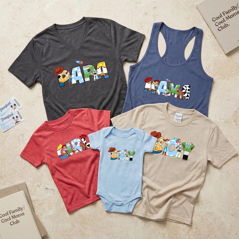 Disney Toy Story-filmen Familjematchande T-shirts, Mamma, Pappa och Barn Disney Resetoppar, Disneyworld-resa T-shirt, Disney semestergrupp T-shirt bild 4