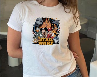 Camiseta infantil de Disney Star Wars con Mickey Mouse y sus amigos, Top corto adorable de Disney Trip Star Wars, Top de Disneyland con Minnie y Mickey Mouse de Star Wars