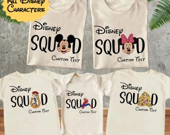 Custom Disneyworld Characters Disney Squad Family Matching Tshirt, Disneyland Trip Disney Squad Tops for Group, Disneyland Travel Tees