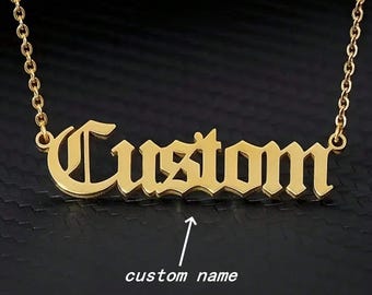 Custom Name Necklace Old English Font Personalized Gold Silver Nameplate Necklace Gift for Her Stainless Steel Jewelry