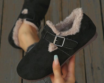 New Maillard Metal Buckle Design Thermal Lined Thick Soft Bottom Snow Boots For Women, Winter,Flats