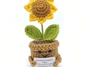Crocheted Sunflower Plant, Emotional Support, Motivational Gift, Home Office Decor