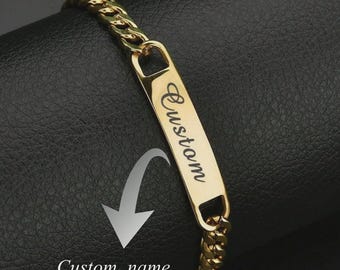 Personalized Engraved Bracelet Stainless Steel Gold Plated Custom Name Bracelet Gift for Her Minimalist Jewelry