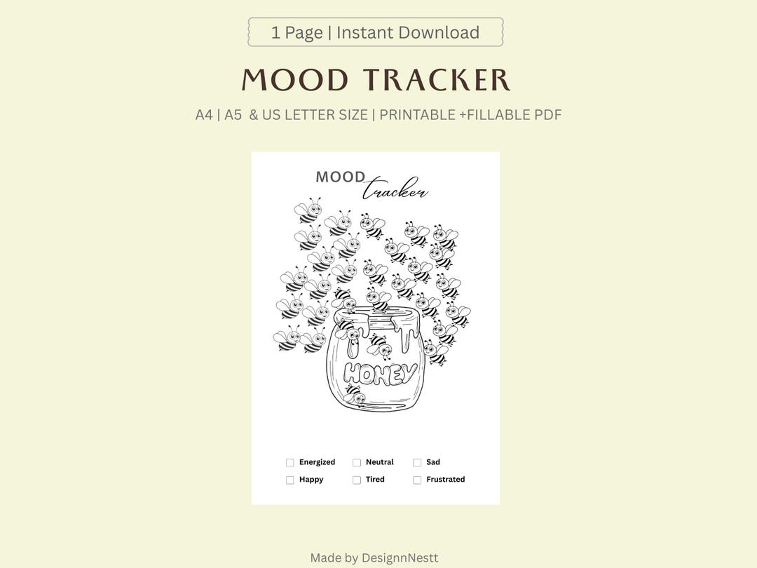 Bee Mood Tracker Printable | Monthly Emotion Journal PDF | A4 A5 US ...