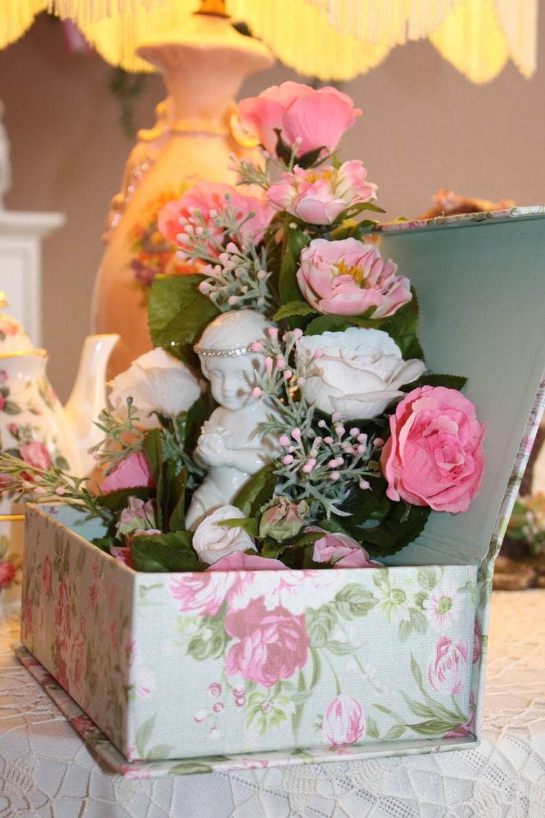 Shabby Cottage Chic Keepsake Box Floral Arrangement Porcelain Etsy