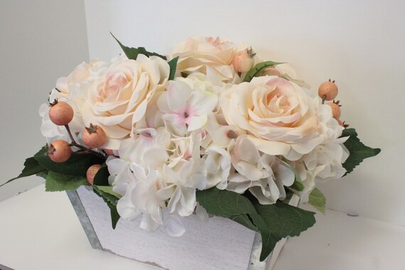 Shabby Cottage Chic Rose Flower Arrangement Silk Roses Etsy