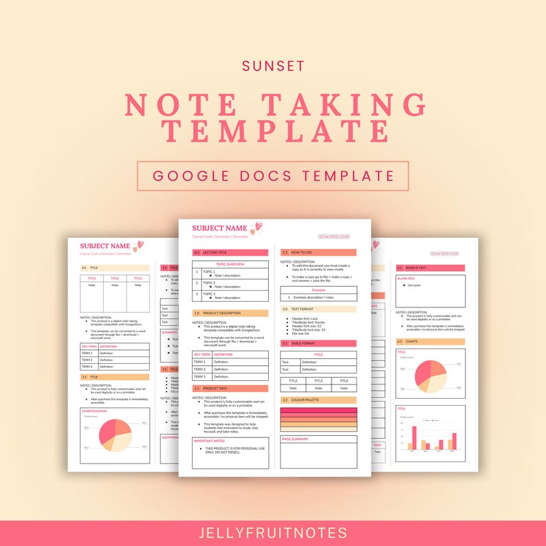 Academic Student Note Taking Google Docs Template - Sunset - Etsy