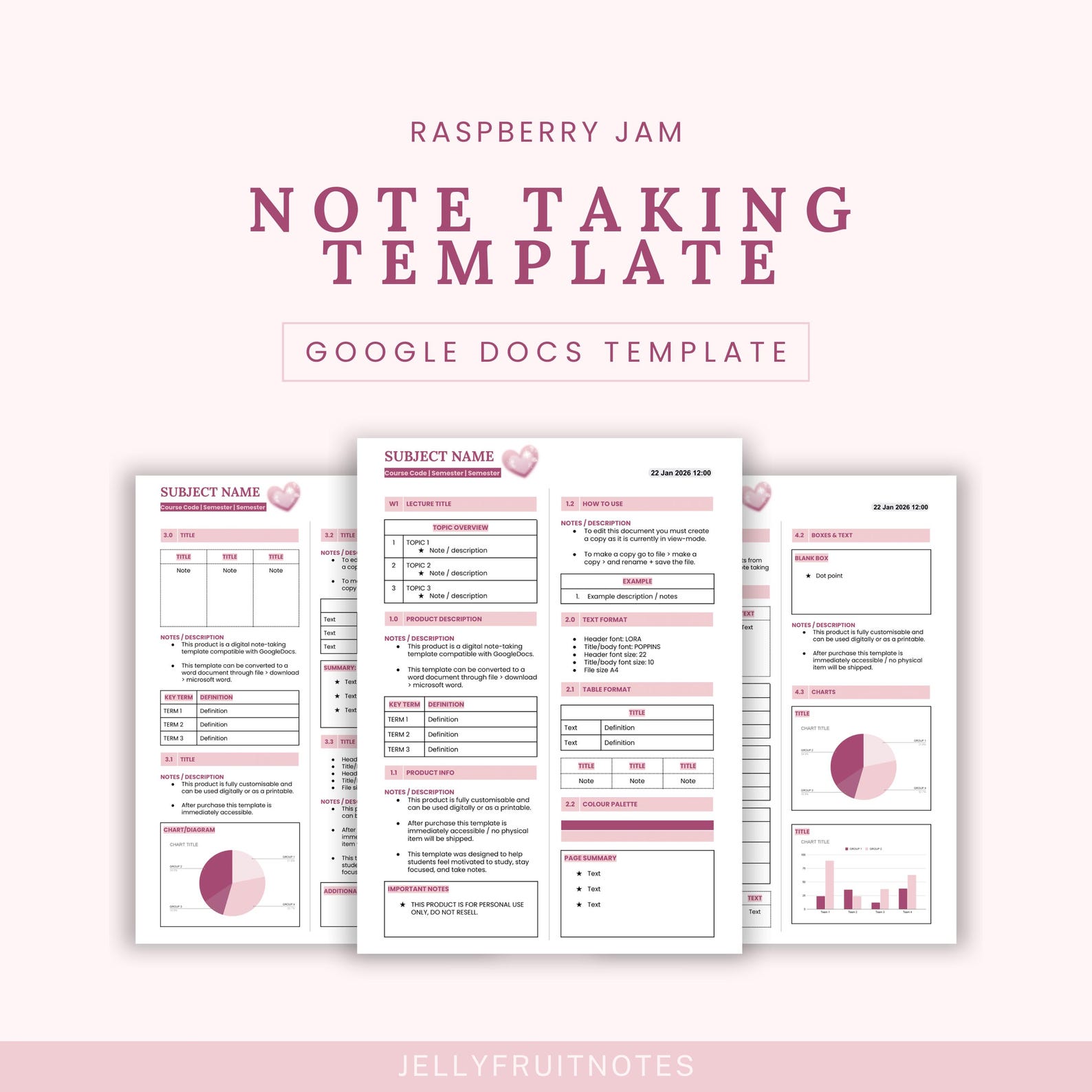 Academic Student Note Taking Template - Raspberry Jam - Etsy