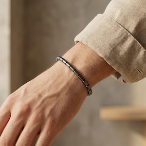 Black Hematite Bracelet | Minimalist Mens Modern Unisex Jewelry | Stackable Wristband | Gift for Him Her