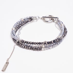 Graphite Crystal Hematite Monili Strands Bracelet – Layered Silver Cuff Jewelry