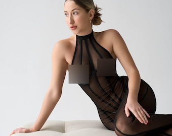 Schwarzer Bodystocking, schiere Körperwäsche, Spitzenbody