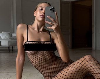 Schlichter Mesh Bodystocking, Teddy im offenen Design, Transparenter Bodysuit, Dessous in Einheitsgröße