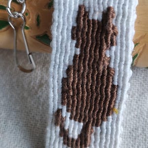 One of a Kind Handmade Pixel Macrame Cat Keychain – Double Sided Textile Bag Charm