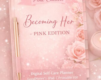 Planejador de autocuidado rosa: Diário de bem-estar e rastreador de hábitos (PDF para impressão)
