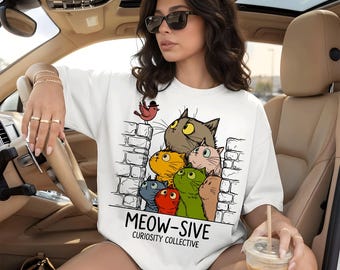 SVG de una linda familia de gatos, diseño de camiseta de gatos curiosos, imágenes prediseñadas de gatitos retro, archivo de corte para Cricut, PNG estético para amantes de los gatos, diseño de sublimación, vector