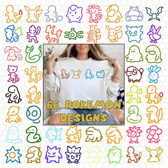 Pokemon Outline Bundle SVG, Pikachu Charmander Squirtle Bulbasaur Shirt, Minimalist Cartoon Movie Svg, Cute Pocket Monster Birthday Gift Svg