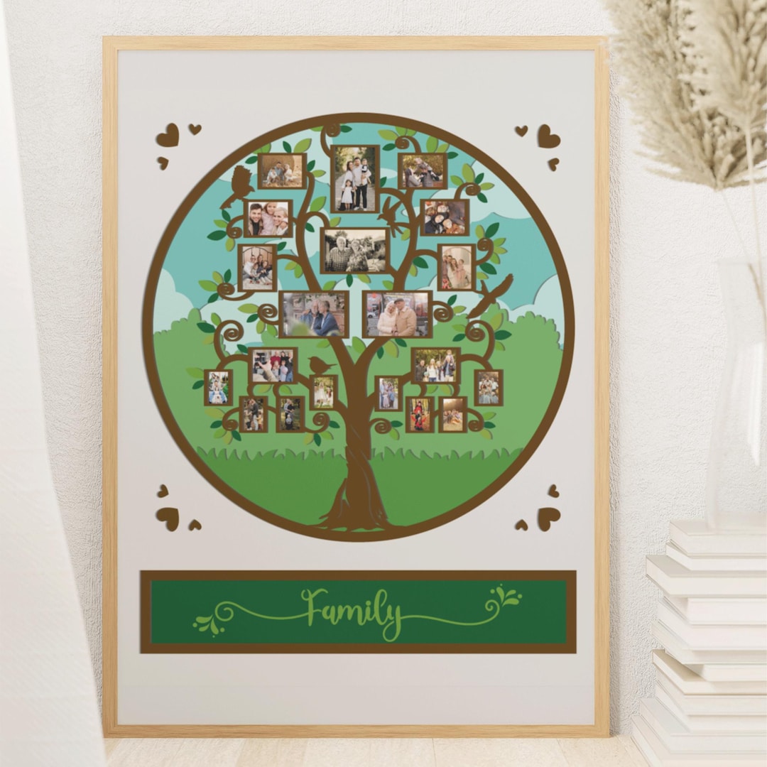 3D Family Tree Shadow Box SVG, Layered Papercut Photo Frame ...