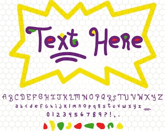 Custom Rugrats Font SVG PNG, 90s Cartoon Alphabet Letters, Retro Birthday Name Design, Splat Frame Cut File, Personalized Nostalgia Digital