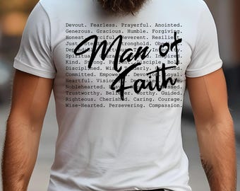 Hombre de fe SVG PNG, diseño de camiseta cristiana para hombre, versículo bíblico SVG, archivo de corte Cricut, cita religiosa PNG, diseño de sublimación, vector de moda