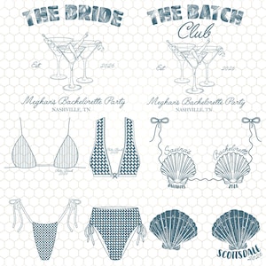 Bachelorette SVG Bundle, Last Splash Beach Party, Seashell Bach Club Shirt, Bikini Bride Squad PNG, Matching Bridesmaid Sublimation Vector