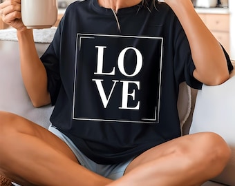 SVG de amor, archivo de corte estético minimalista, SVG de San Valentín de moda, diseño de camiseta con texto apilado bonito, sudaderas modernas para parejas Cricut Silhouette PNG