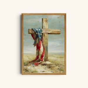 Righteous Nation | Flag Draped Over Cross | America 250 | Patriotic Printable Wall Art (Digital Download)