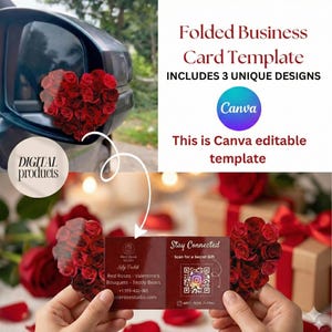 DIY Die-Cut 3 Variations Bundle QR Code Business Card | Unique Foldable Interactive Design | Editable Canva Layout for Florist | (Digital)