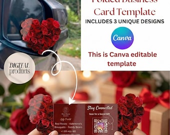 DIY Die-Cut 3 Variations Bundle QR Code Business Card | Unique Foldable Interactive Design | Editable Canva Layout for Florist | (Digital)