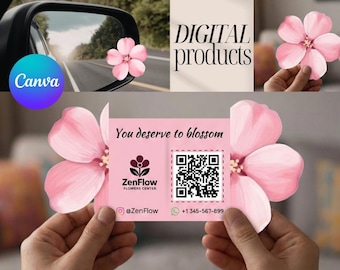 DIY Die-Cut Flower QR Code Business Card | Unique Foldable Interactive Design | Editable Canva Layout for Beauty | Digital