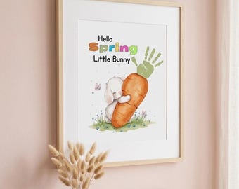 Spring Bunny Handprint Art Craft for Kids, Personalised Easter Keepsake Printable, Nursery Wall Art Decor, DIY Toddler Activity,
