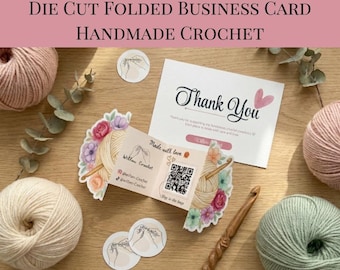 Crochet Business Starter Pack Canva Template, Handmade Branding Kit, Folded Die Cut Business Card, Thank You Card, Logo Sticker