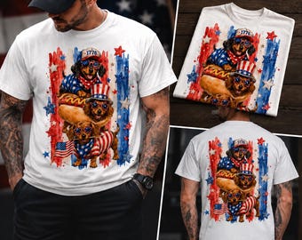 Striped Patriotic Dachshund PNG, 4th Of July Weiner Dog Sublimation, Retro USA Doxie Shirt Design
