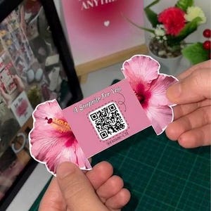 DIY Hibiskus Blumen Visitenkarte, Faltbare Stanzvorlage, Tropischer Sommer Branding, QR Code Einsteckkarte, SVG für Cricut, Hawaiian Luau P