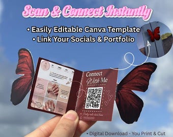 Folded Butterfly Branding Bundle PNG: Nail Tech Business Logo Social Media QR Code png Canva Editable Marketing Kit (Digital Download)