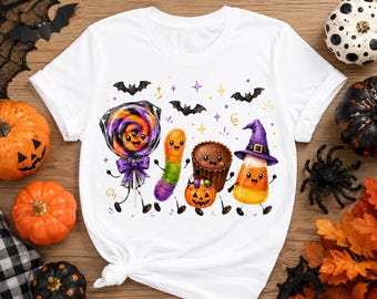 Cute Halloween Candy Friends PNG: Kawaii Spooky Sweets Clipart Halloween Candy Characters png Watercolor Cute Ghost Decor (Digital Download)