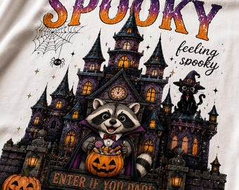 Spooky Feeling Spooky PNG: Cute Raccoon Haunted House Halloween Clipart Spooky Season png Vintage Gothic Castle (Digital Download)