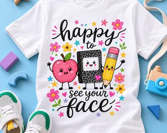 Happy To See Your Face PNG: Cute Back To School Clipart Student png Kawaii Teacher Classroom Graphics (Digital Download)
