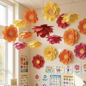 3D Papier Blumen Vorlage | DIY riesige Papierblumenschablone | Druckbares PDF Blütenblatt-Muster für Kinderzimmer, Klassenzimmer & Party-Dekor